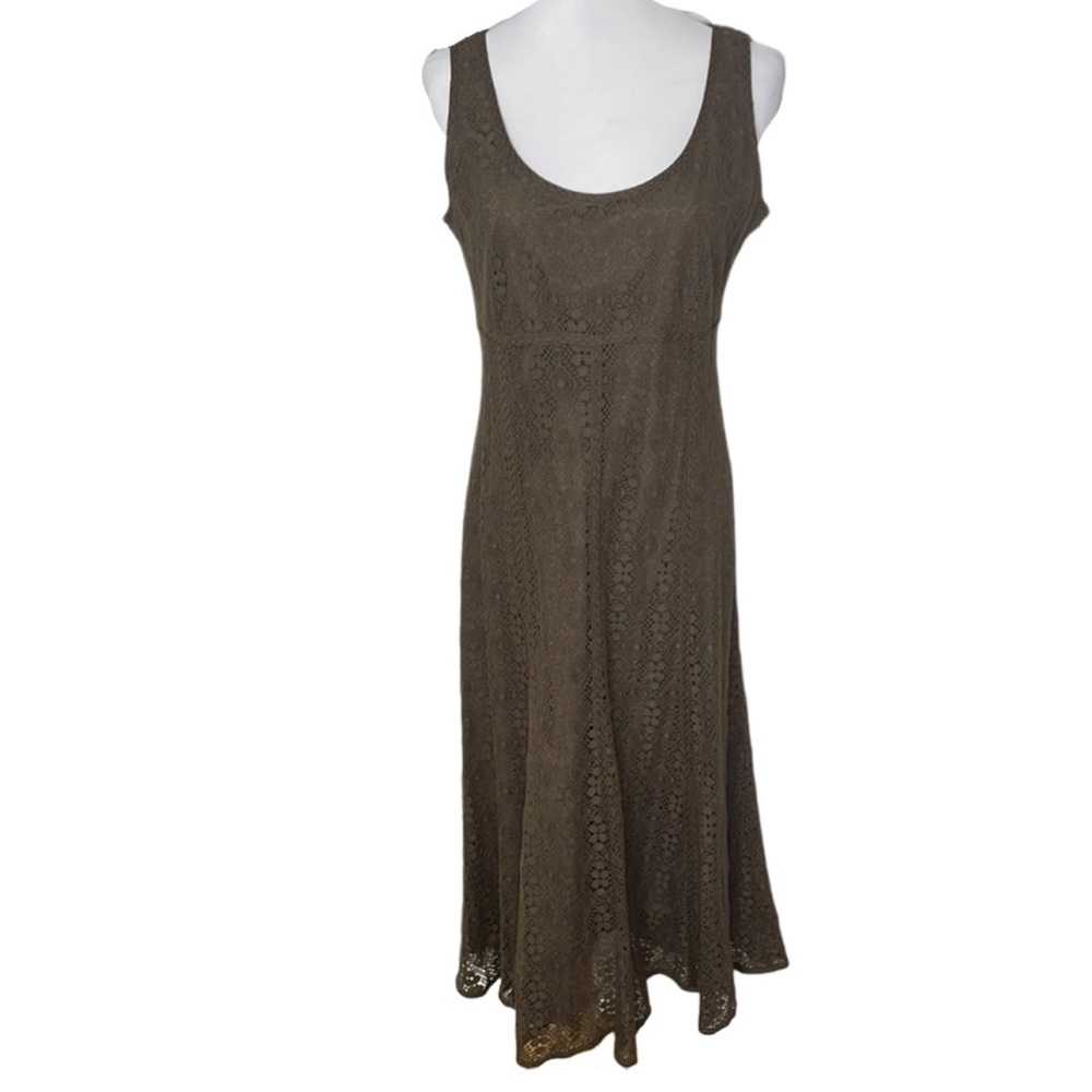 Liz Claiborne Collection Brown Sleeveless Lace Scoop Neckline Midi Dress